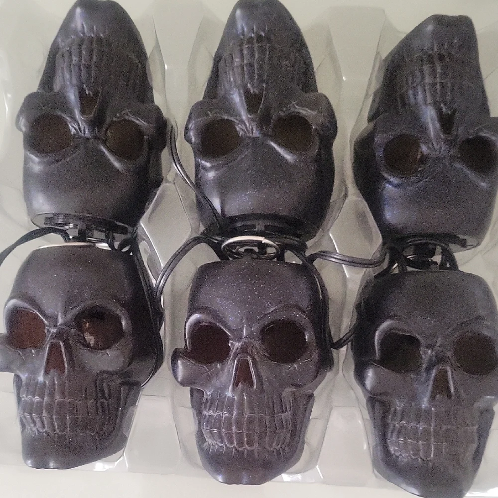 Vintage Halloween Lights Gothic Biker BIG Skull String Orange Flicker Bulbs